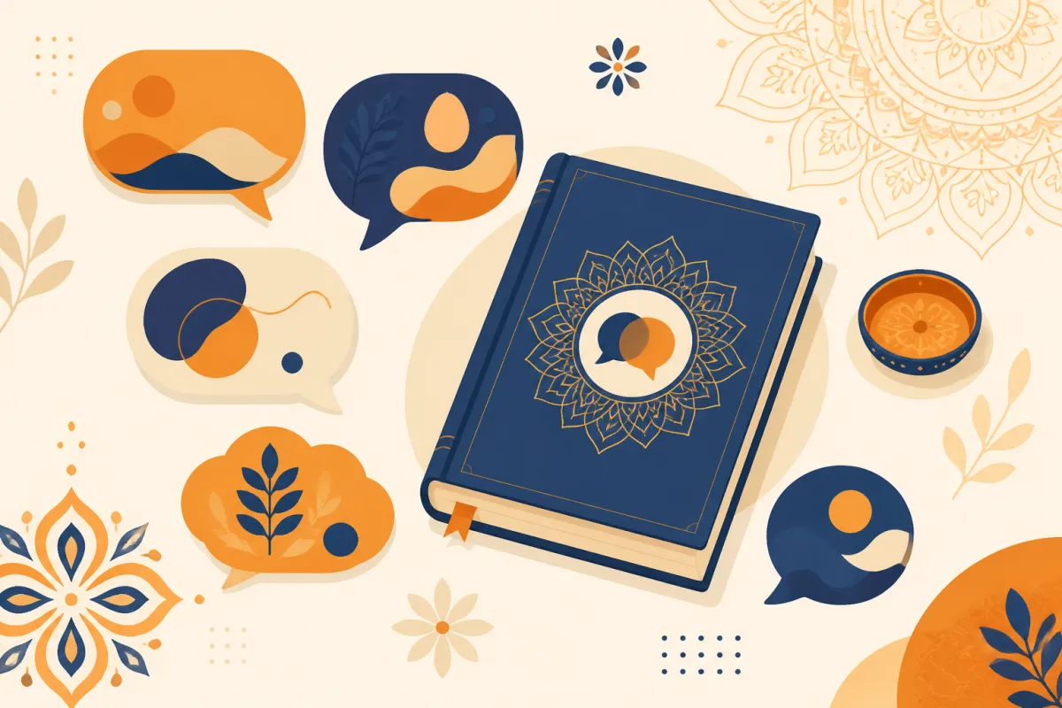 Speech bubbles and a glossary representing Indian English vocabulary