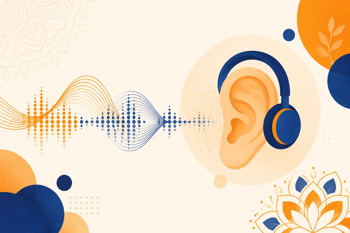 Sound waves and a headset representing listening to an accent