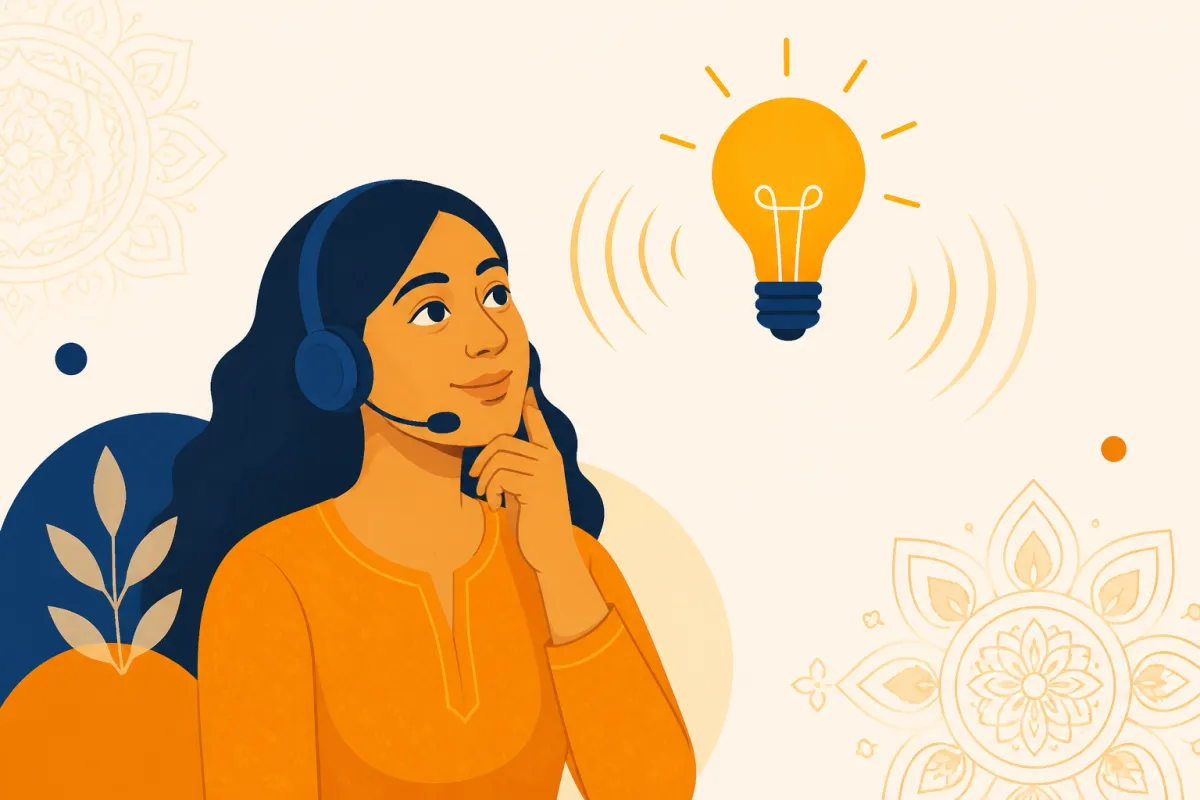 A person with a headset and a lightbulb, the moment of finally understanding